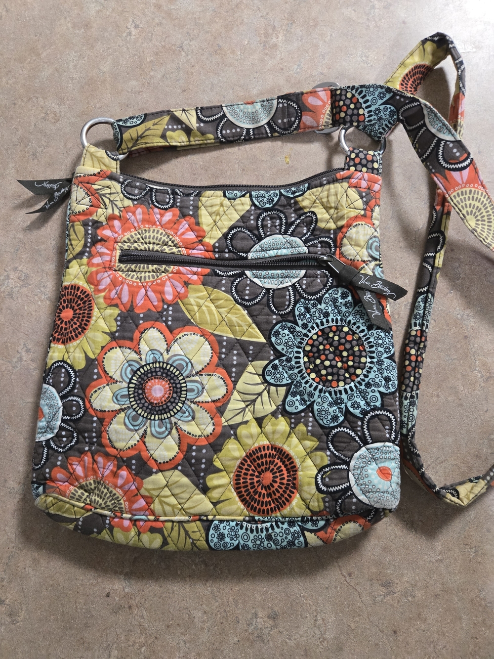 Vera Bradley Quilted Floral Crossbody Bag - Coral, Yellow, Aqua, Brown